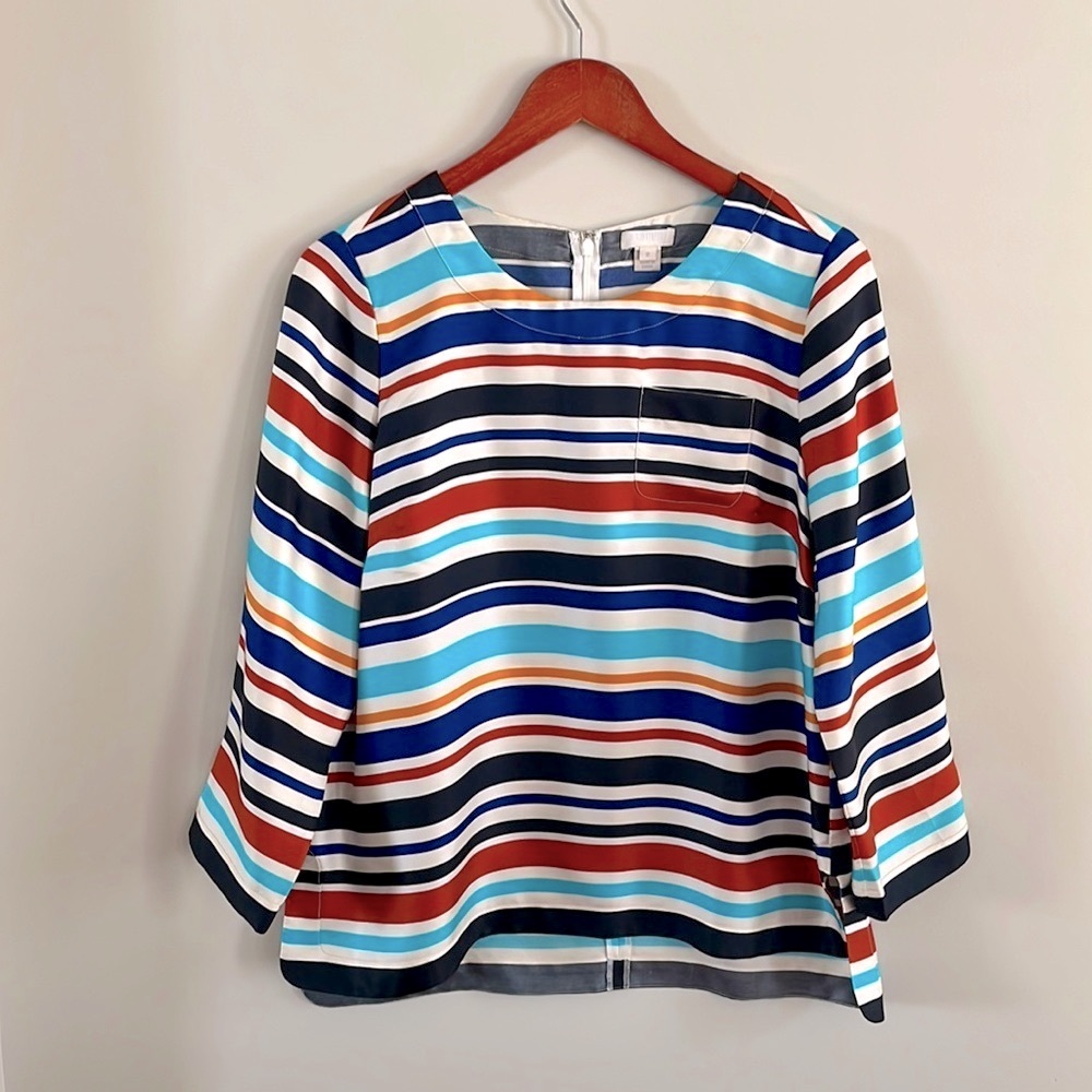 J.Crew Collection Women’s Silk Colorful Striped Top Size 8–Limited Edition - Picture 2 of 8